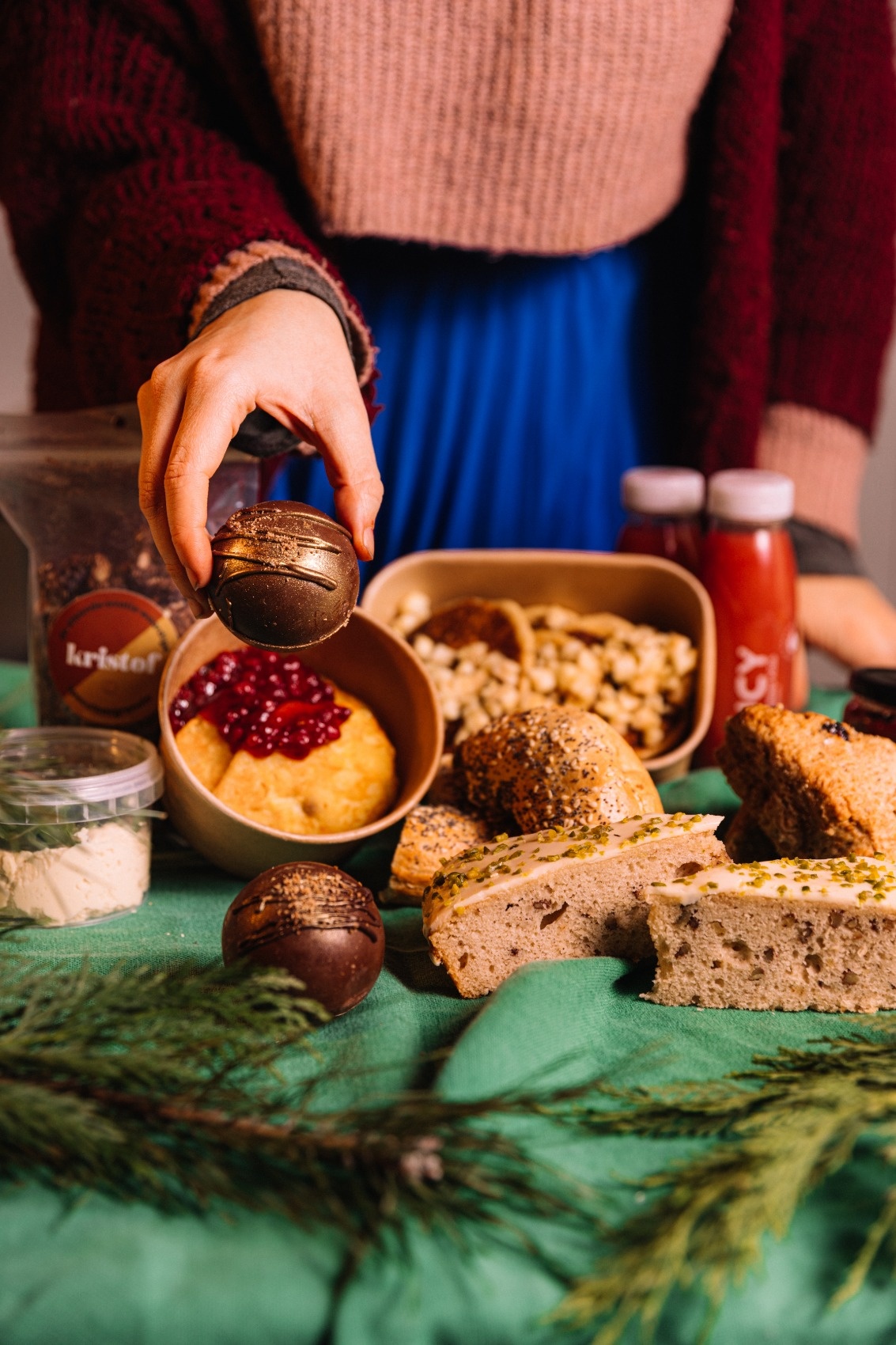 Kerst brunchbox - Een winterse brunchbox gevuld met lekkers